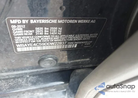 2013 BMW 740Li from USA, damaged, VIN WBAYE4C59DDW22837